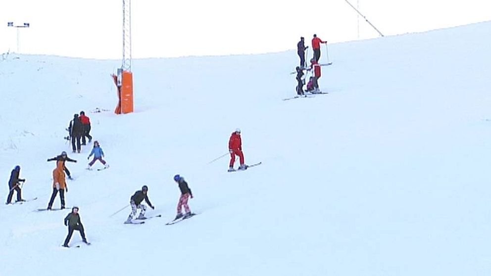 Skidåkare i skidbacke.