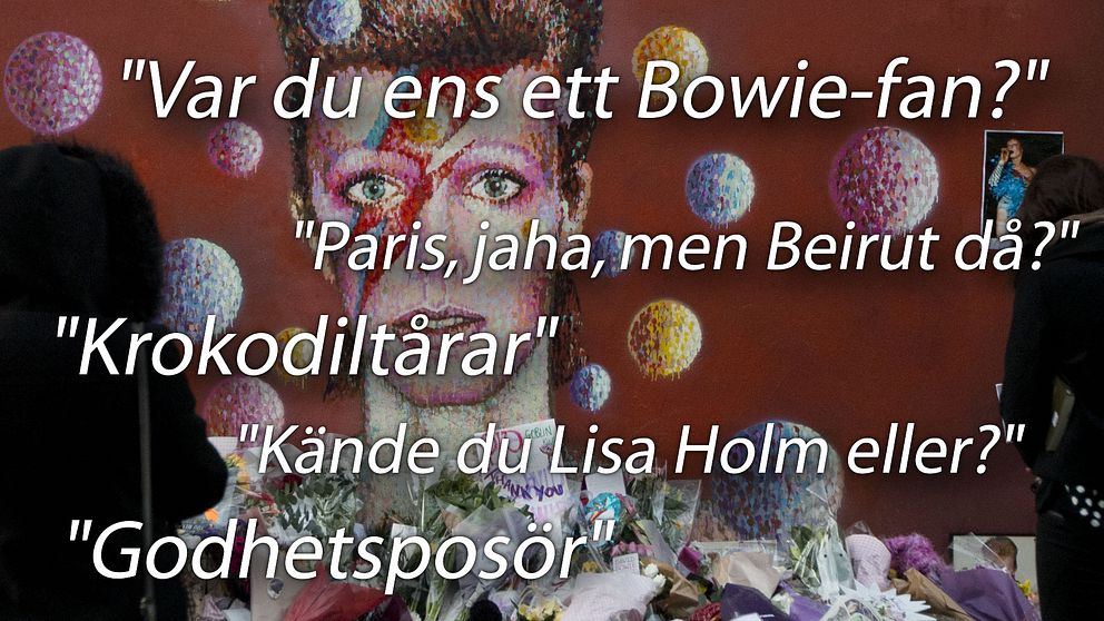 Minnesmuralen av David Bowie i London har blivit en samlingsplats för sörjande fans.