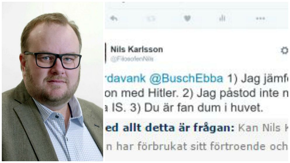 ”Du är fan dum i huvet”, twittrade Nils Karlsson till Ardavan Khoshnood, vice ordförande för Kristdemokraterna i Malmö.