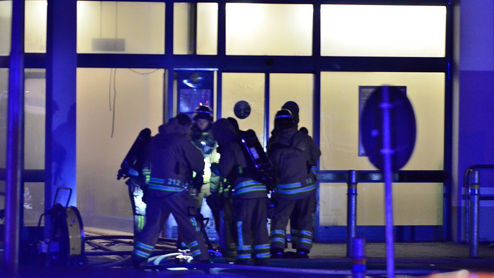 Brand inne i en Lidl-butik i Motala.