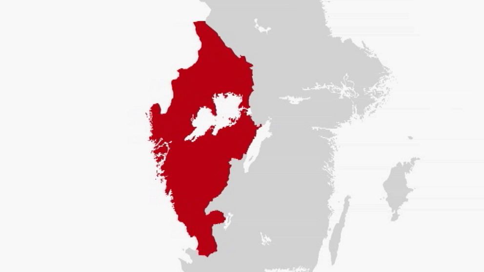 En karta över förslaget på den nya regionen Värmland ska ingå i tillsammans med Västra Götaland och Halland.