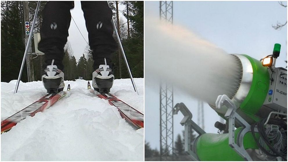 skidåkare snökanon