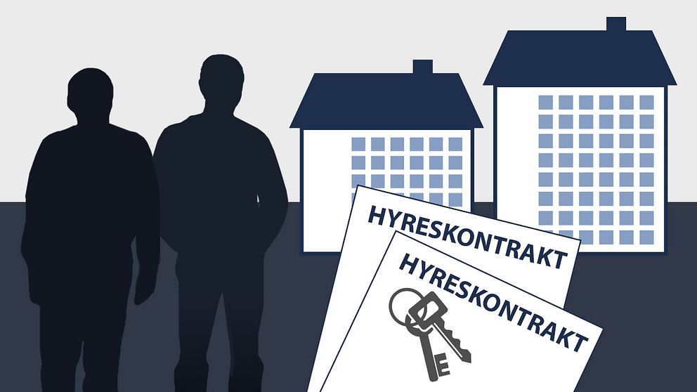 Svartkontrakt framför bostadshus.