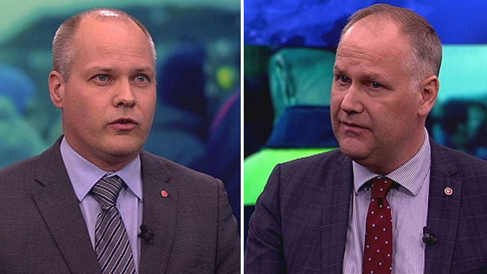 Migrationsminister Morgan Johansson (S) och V-ledaren Jonas Sjöstedt möttes i debatt i Aktuellt 21.