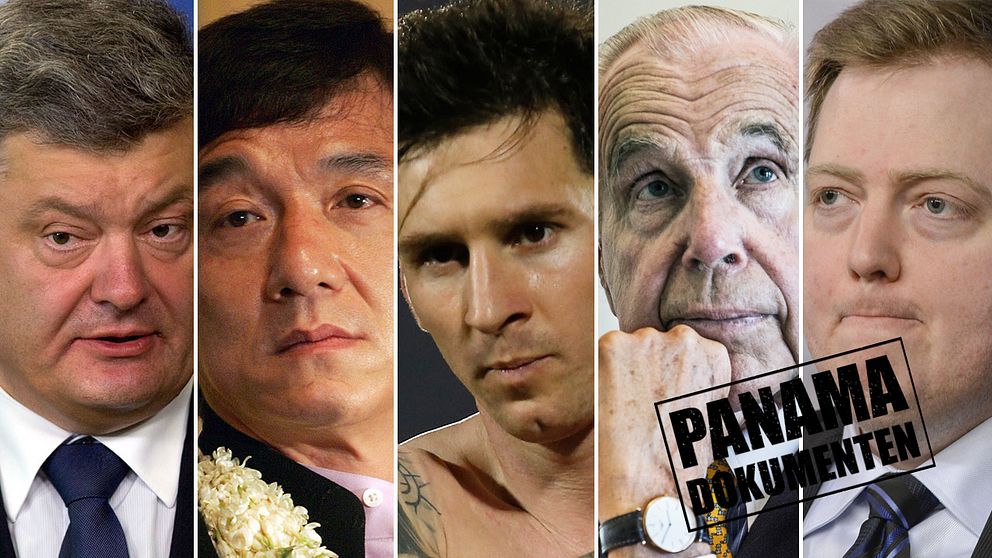 Ukrainas president Petro Porosjenko, filmstjärnan Jackie Chan och fotbollsspelaren Lionel Messi nämns i de läckta dokumenten. Även Anders Wall och Islands premiärminister Sigmundur Davíð Gunnlaugsson kan kopplas till dokumenten.