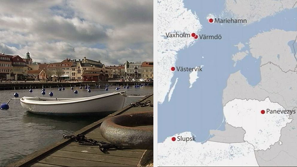 Bild över Västerviks hamn och karta över Östersjön