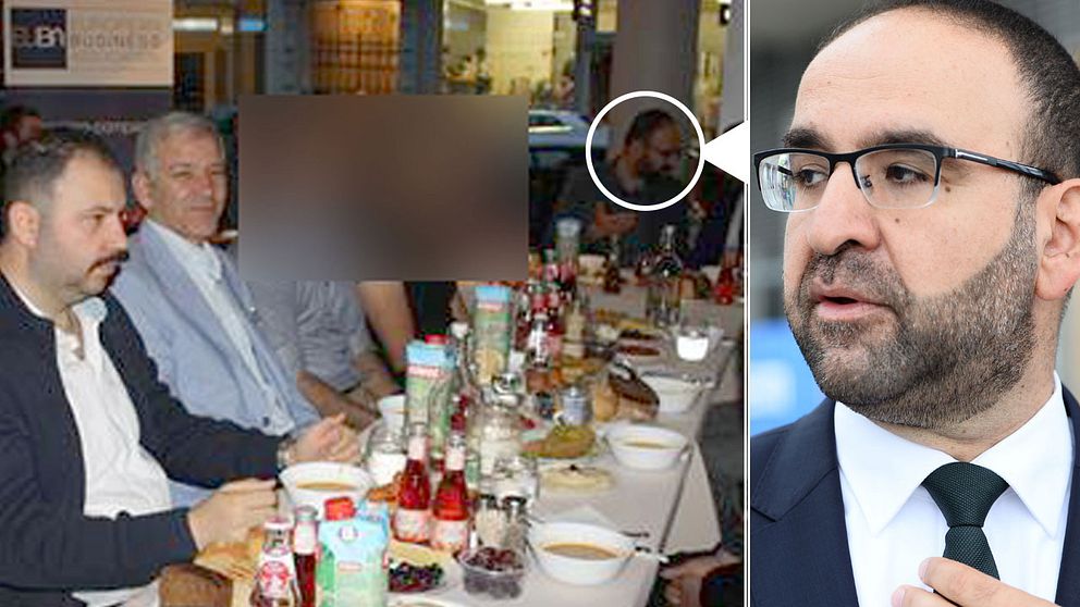 Här ses bostadsminister Mehmet Kaplan (MP) äta middag med en högerextremledare och en man som är anmäld för hets mot folkgrupp.