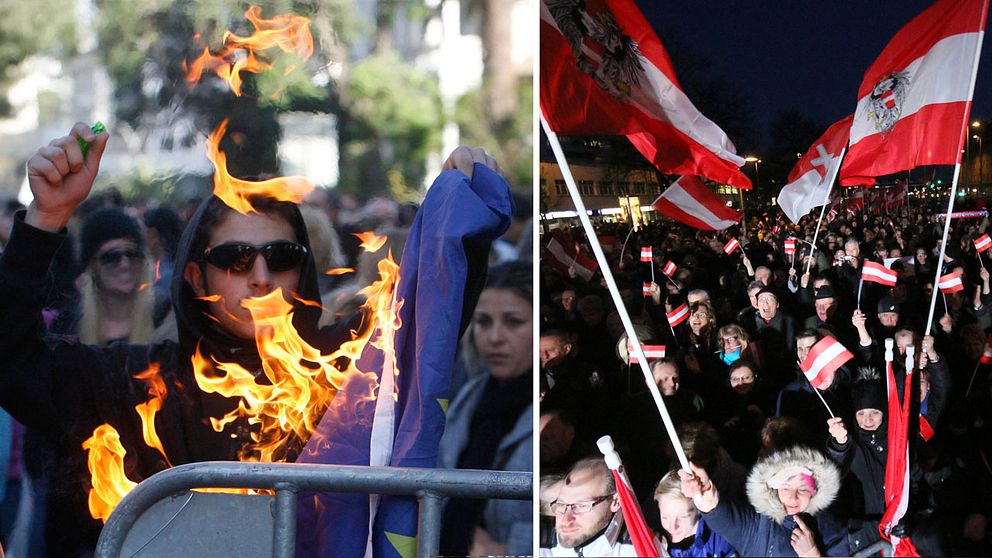 EU-kritiska demonstrationer i Cypern och Österrike.