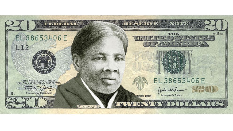 Organisationen ”Women On 20's” förslag på hur sedeln med Harriet Tubman skulle kunna se ut.