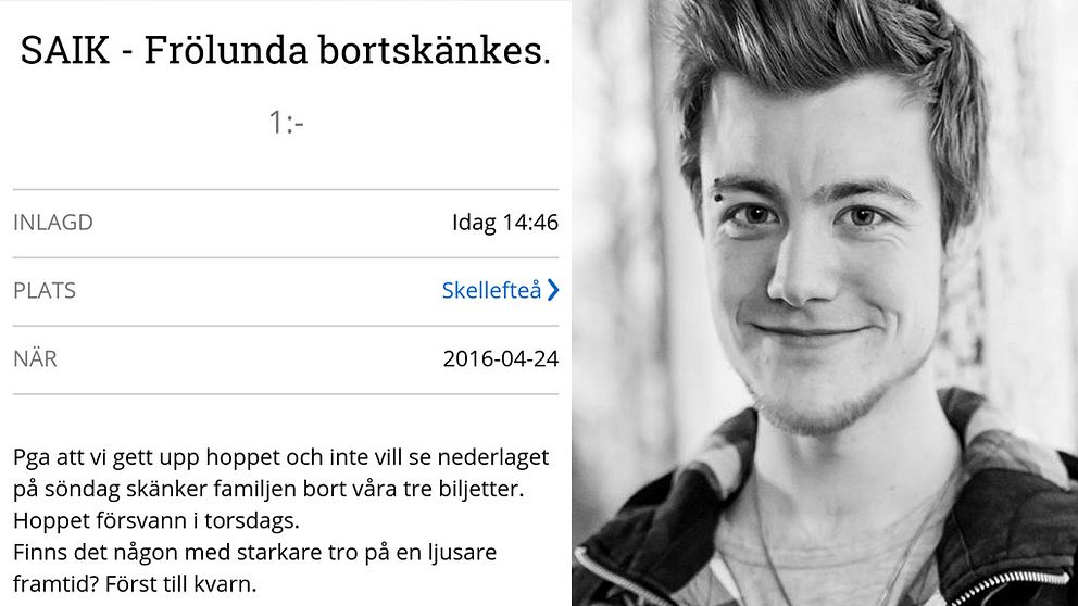 Skärmdump från annonsen som lurade flera personer att ringa Niklas Pigge Petersson i Skellefteå.