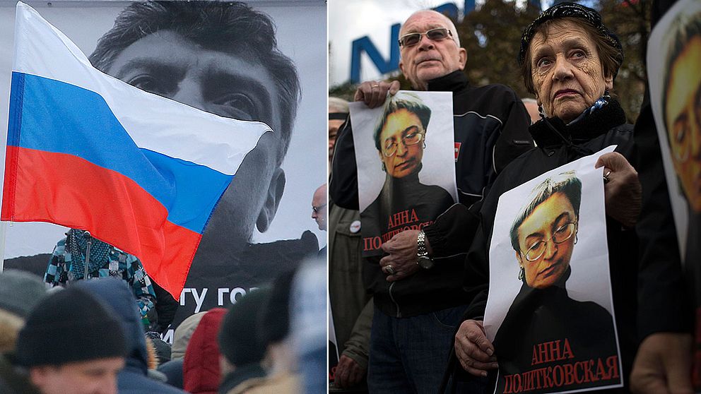 Manifestation för dödade politikern, Boris Nemtsov och för dödade journalisten Anna Politkovskaja.