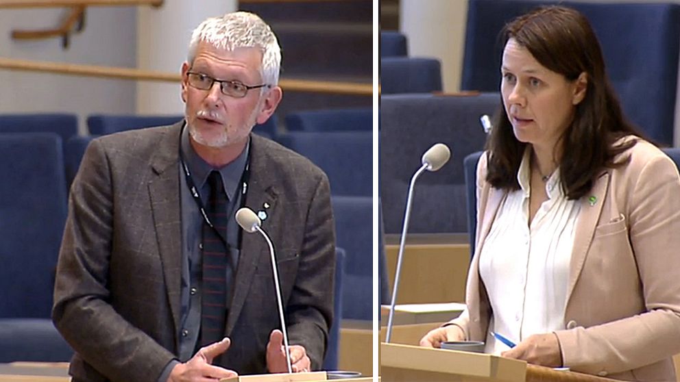 Åsa Romson (MP) och Anders Åkesson (C) i riksdagen