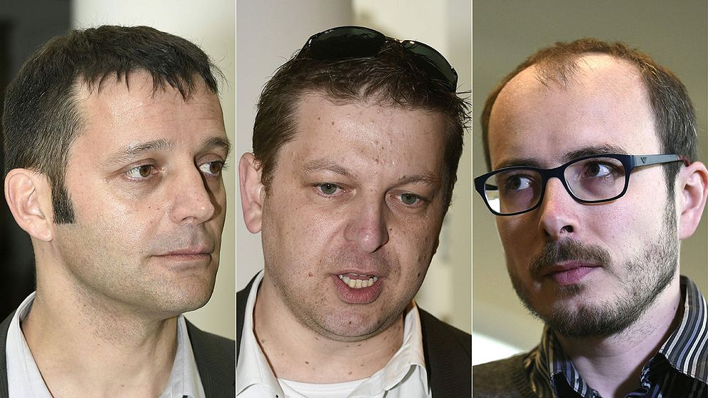 Från vänster i bild: Franska journalisten Edouard Perrin, tidigare PwC-anställda Raphael Halet och Antoine Deltour.