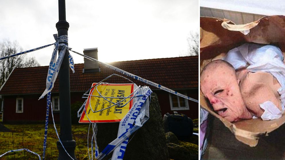 Kvinnan hölls inspärrad på en fastighet i nordöstra Skåne. Till höger en av de masker som polisen fann i hans hem.