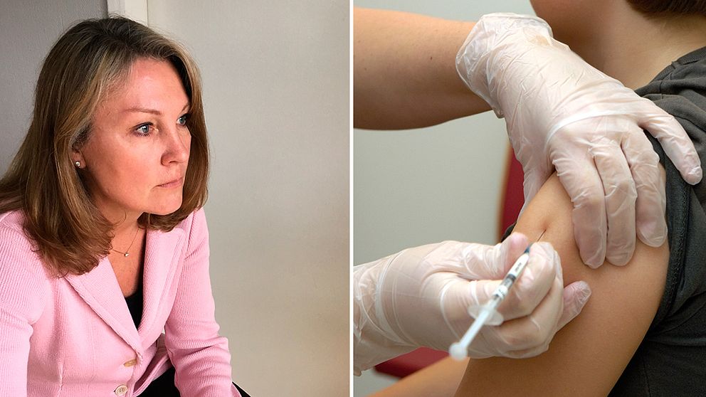 Kathlyne Lindfors och pojke som får vaccin.