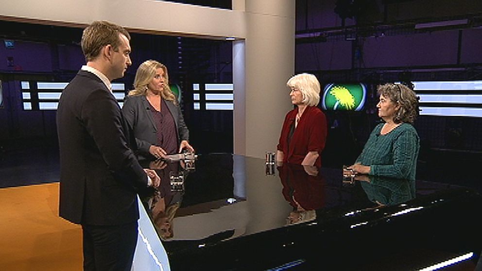 Jakop Dalunde, Karin Svensson Smith och Annika Eriksson från Miljöpartiet diskuterade språkrörens framtid i Agenda.