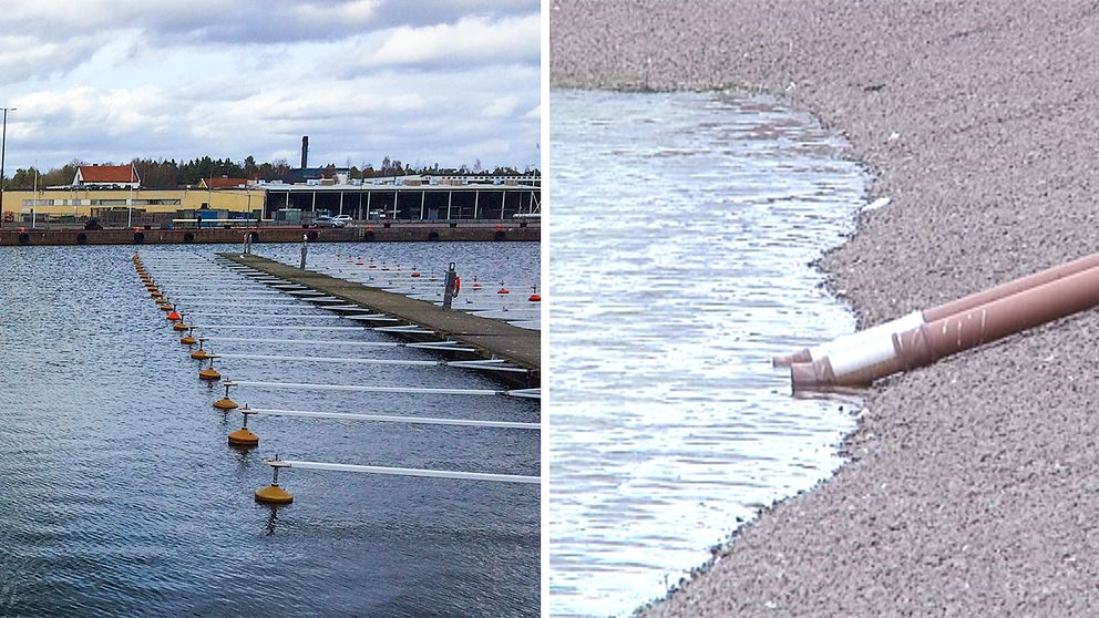 Vy över Oskarshamns hamn och rör vid den plats där muddermassorna ska förvaras.