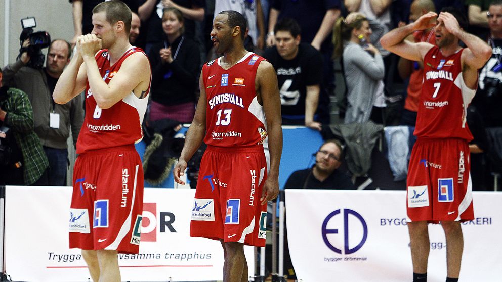 Sundsvall Dragons basketspelare under match.