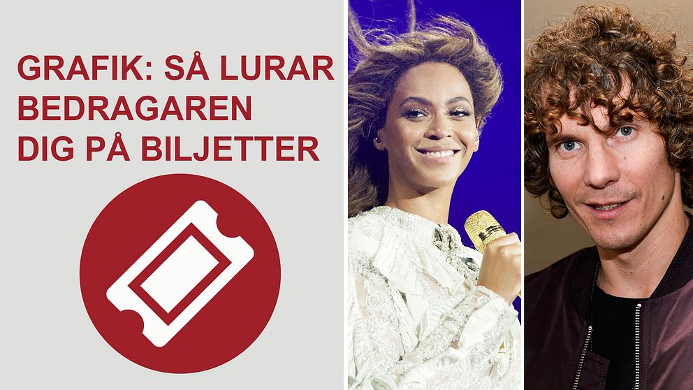 Illustration av biljett. Porträtt Beyonce och Håkan Hellström.