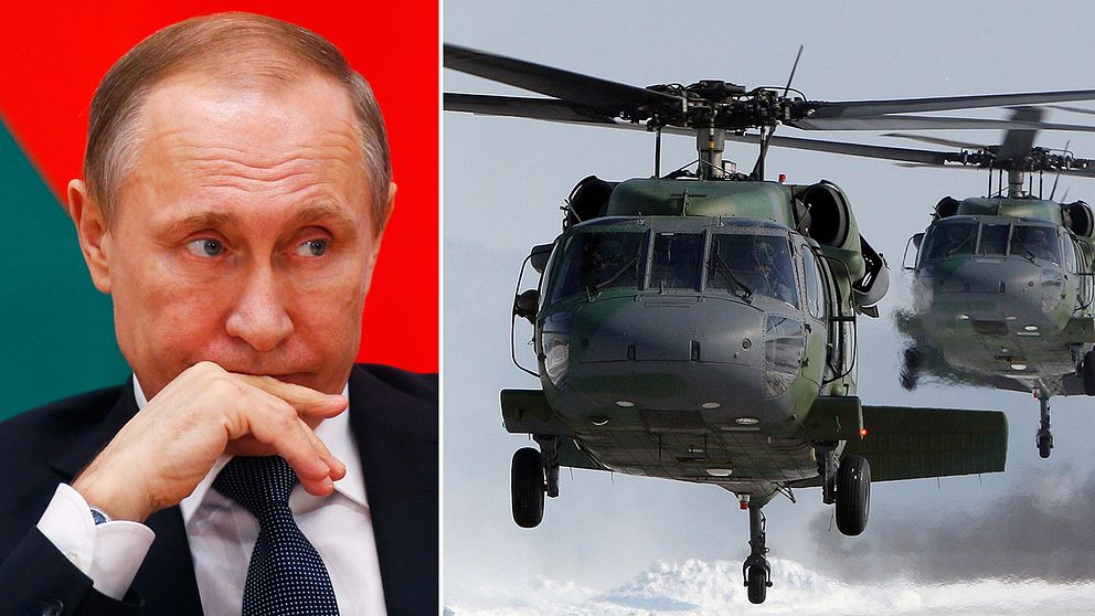 Rysslands president Putin och svenska militärhelikoptrar.