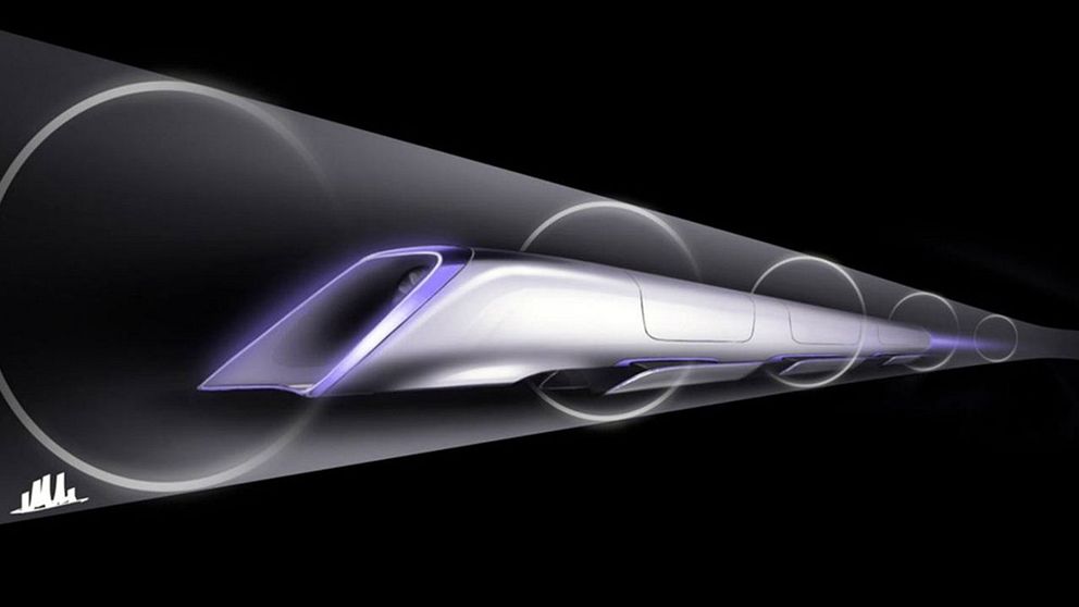 Skiss av hur Hyperloops tubtåg i rör kan komma att se ut, framtagen för den omsusade entreprenören Elon Musks rymdbolag Space X.