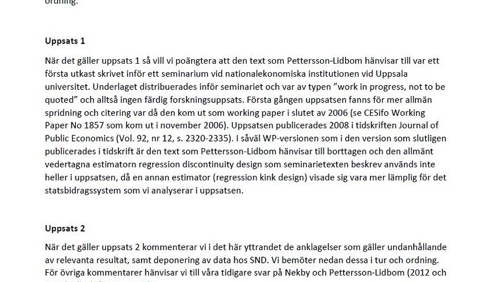 Forskarsvar på anmälan om fusk.