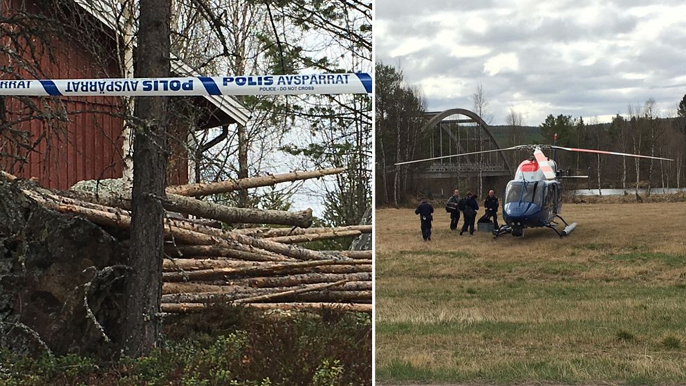 Polisavspärrning. Polishelikopter. Misstänkt mord i Idre.