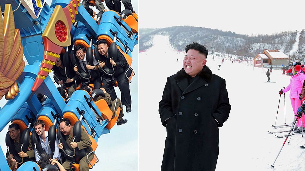 Odaterade bilder som släppts av Nordkoreas statliga nyhetsbyrå KCNA visar Nordkoreas ledare Kim Jong-Un som provar en berg-och-dalbana i Pyongyang samt en en skidanläggning.
