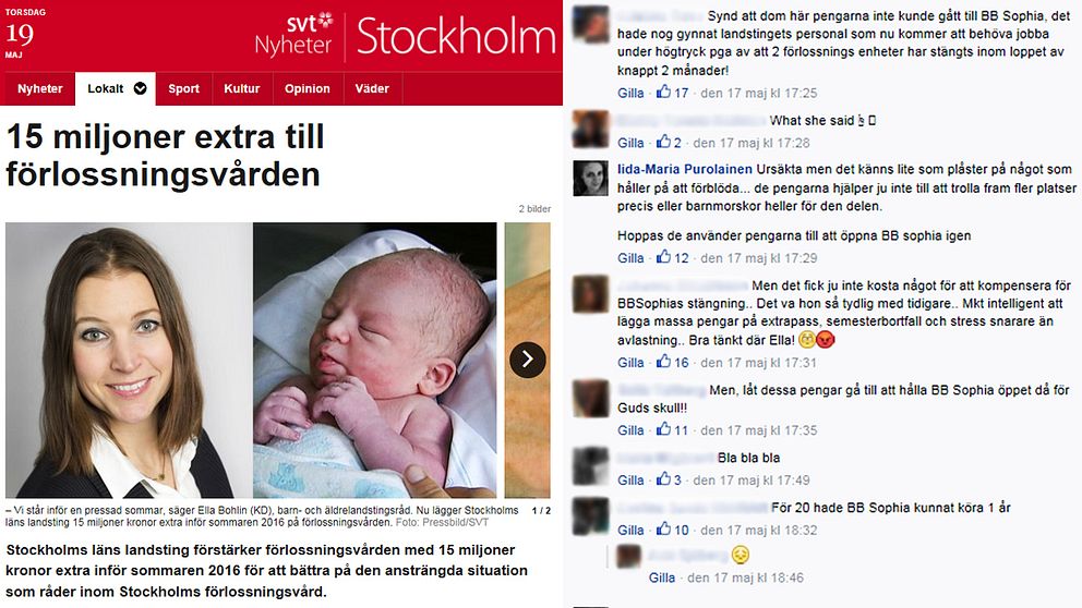 SVT Nyheter Stockholms nyhet om 15 miljoner till förlossningsvården väckte mycket känslor på sociala medier.