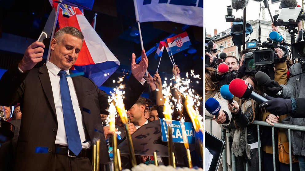Kroatiens nya premiärminister Tomislav Karamarko vid valsegern 2015.