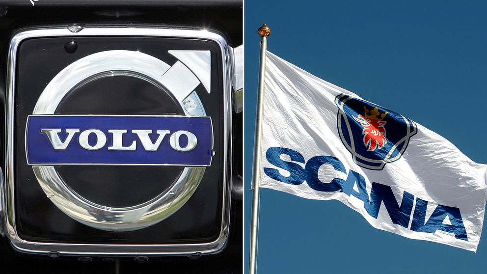 Volvo, respektive Scanias logga.