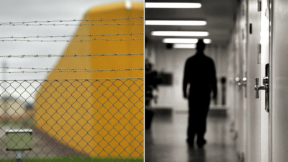 Kumlaanstalten utifrån och en man i en fängelsekorridor