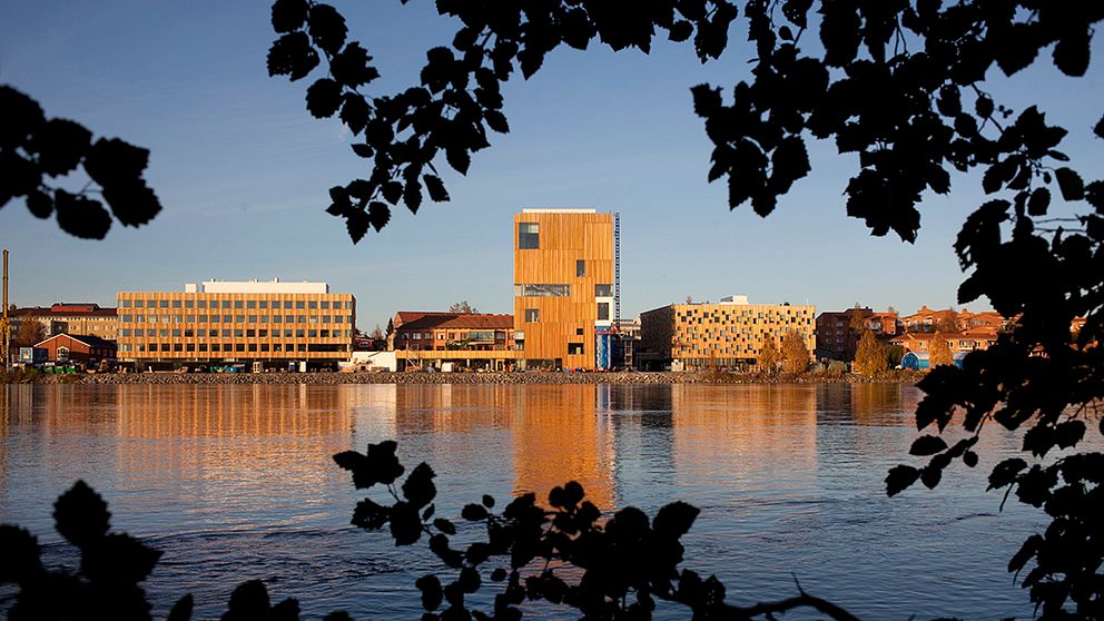 Bildmuseet och Arkitekthögskolan i Umeå sett från motsatt sida av Umeälven.
