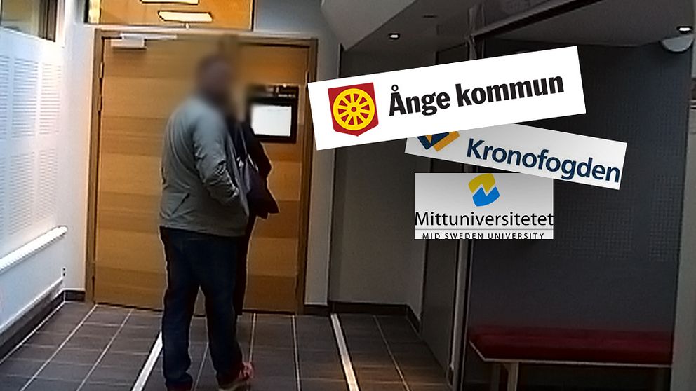 anonymiserad bild på mannen, logos för Ånge kommun, Kronofogden och Mittuniversitetet