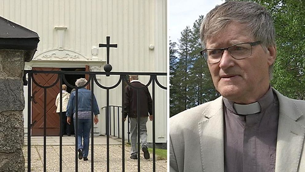 kyrka, människor går in i kyrkan, kyrkoherde Ulf Gustavsson