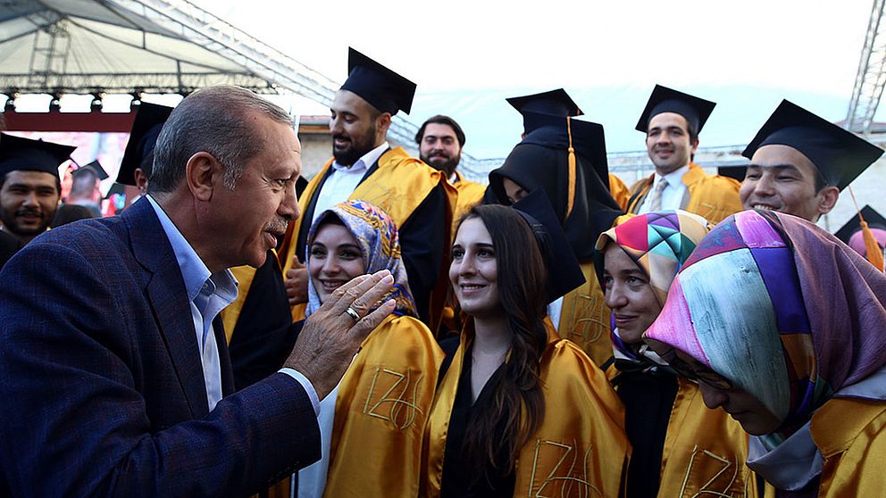 Turkiske presidenten Recep Tayyip Erdogan vid ett besök på ett universitet i Istanbul.