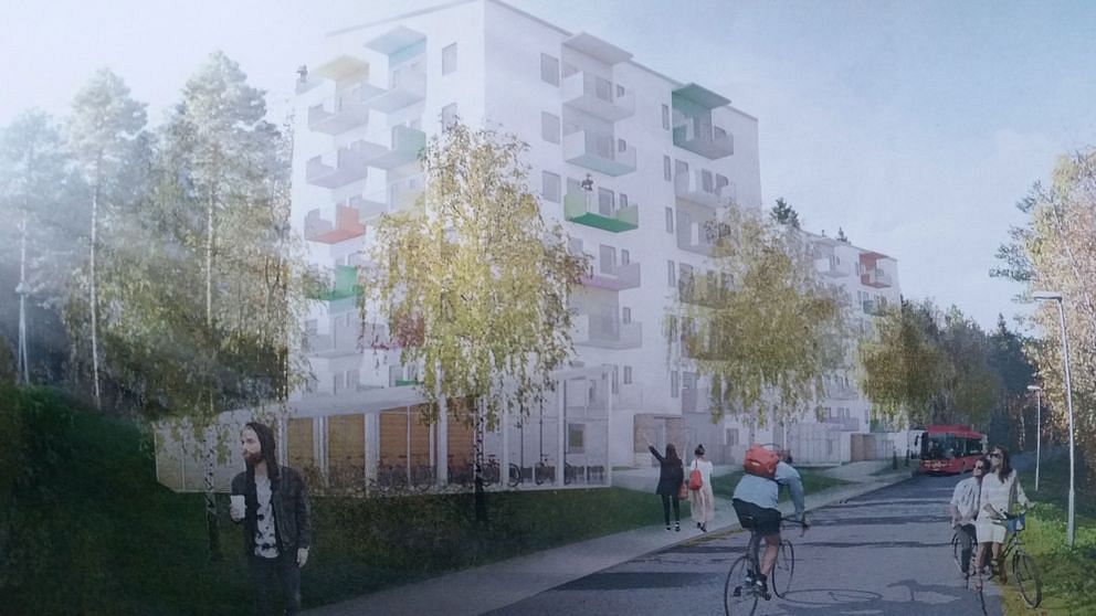 skiss på bostäder som rikshem vill bygga på klintbacken