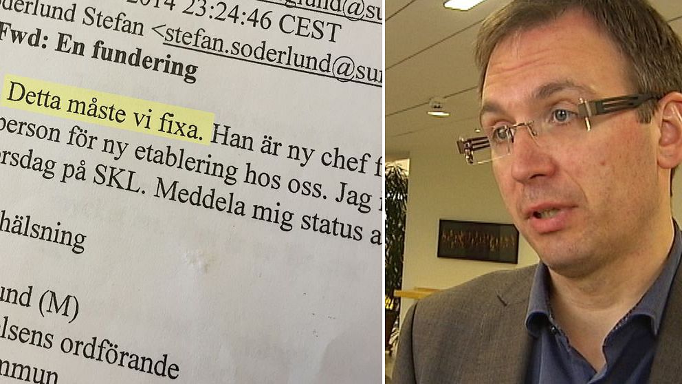 Peder Björk (S) och mejlet från Jörgen Berglund (M) till kommundirektören Stefan Söderlund.