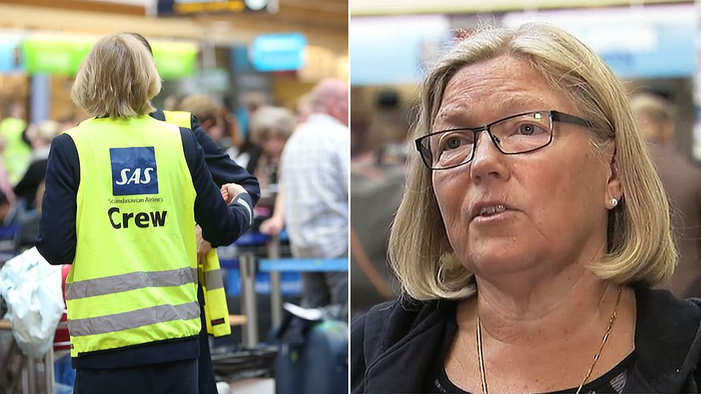 Resenären Anne Backström kom till Arlanda fem i morse och stod i timmar i kö utan att få besked om hur hon ska ta sig vidare till sonen i USA.
