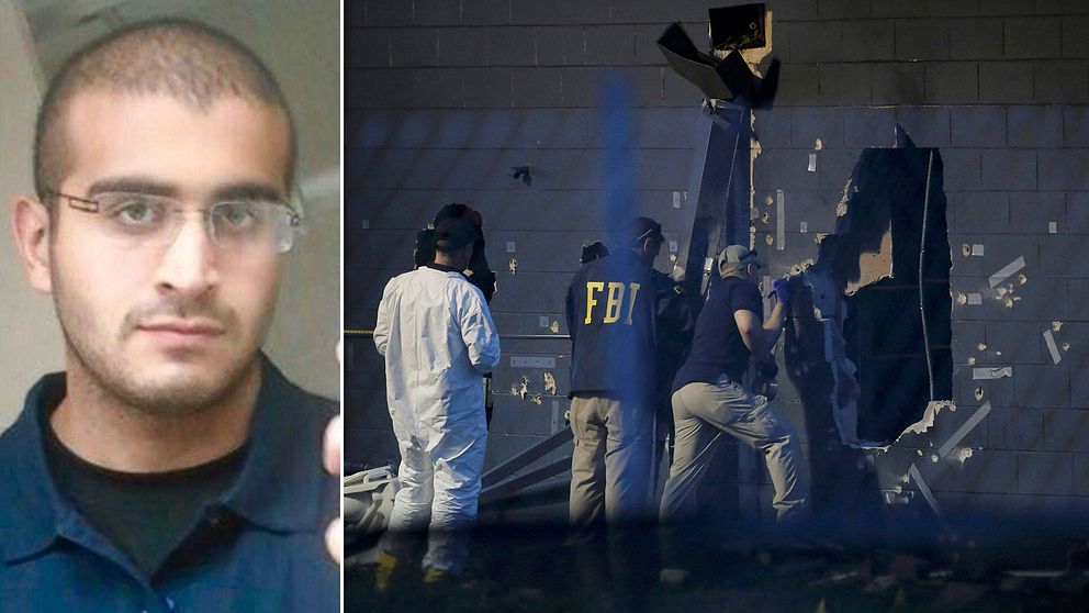En bild på den utpekade gärningsmannen Omar Mateen. Polisens tekniker undersöker brottsplatsen i Orlando.