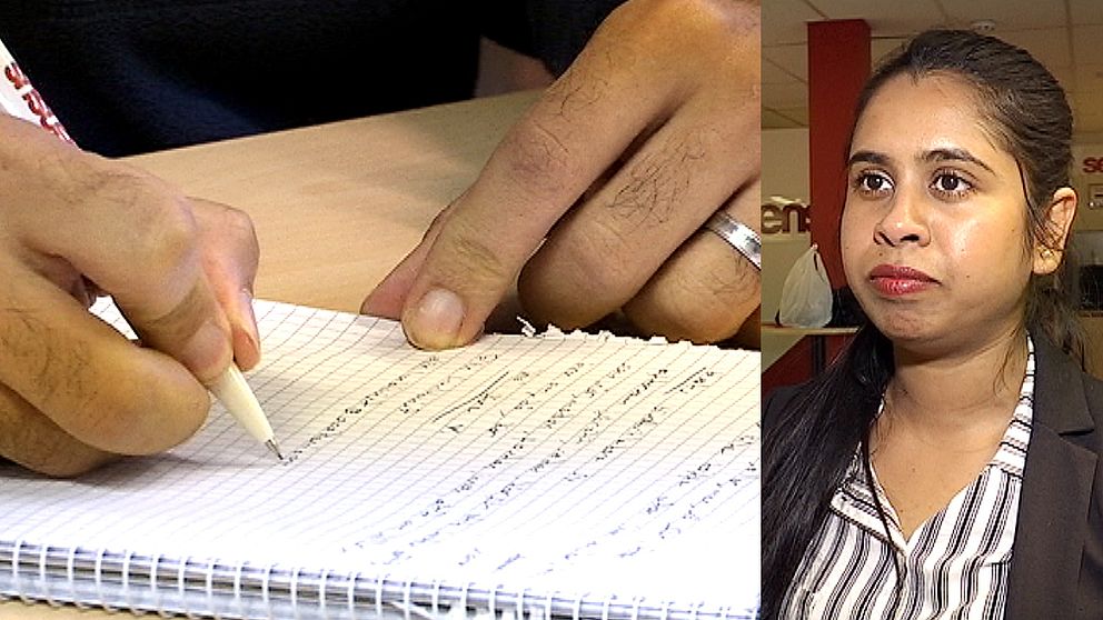 En hand som skriver på ett papper. Sharmin från Bangladesh