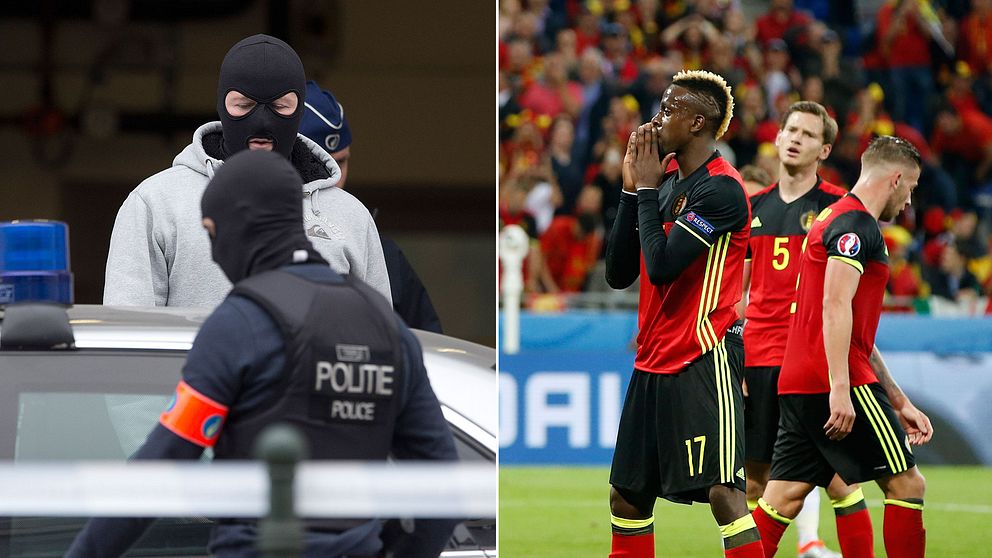 Belgiska poliser och fotbollsspelare i belgiska laget.
