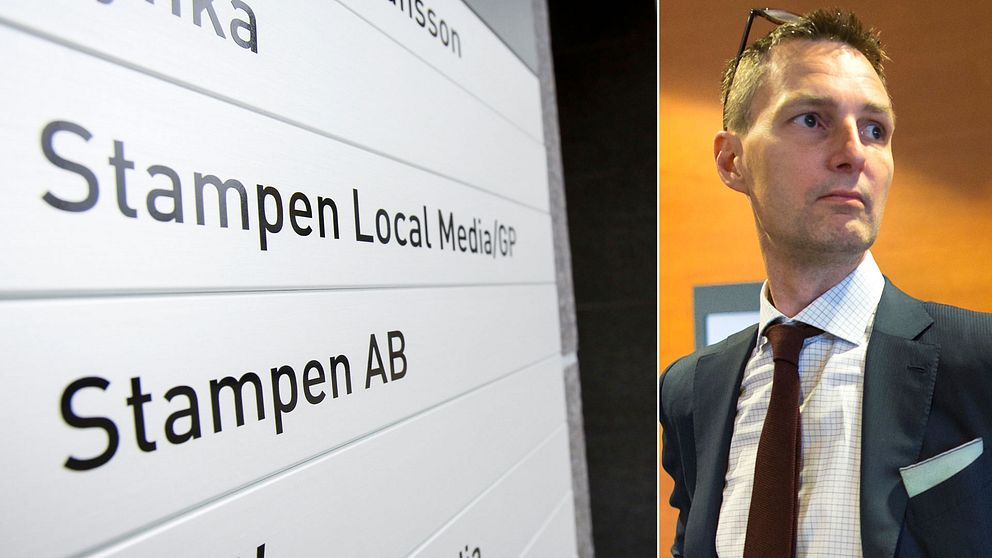 Stampens koncernchef Martin Alsander på väg in till borgenärssammanträden angående Stampen-koncernen som inleds i Göteborg tingsrätt.