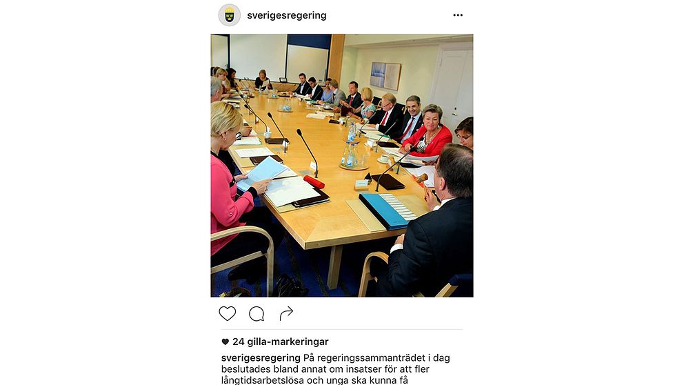 Regeringen öppnar ett konto på Instagram under namnet @sverigesregering. Regeringskansliet skriver i ett pressmeddelande att syftet med kontot är att nå ut med regeringens politik till en bredare målgrupp, bland annat tonåringar och unga vuxna.