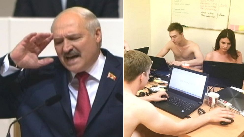 Aleksandr Lukasjenko råkade uppmana folket i Vitryssland att jobba nakna – många har följt hans råd och lägger nu upp bilder från sina arbetsplatser där de arbetar spritt språngande nakna.