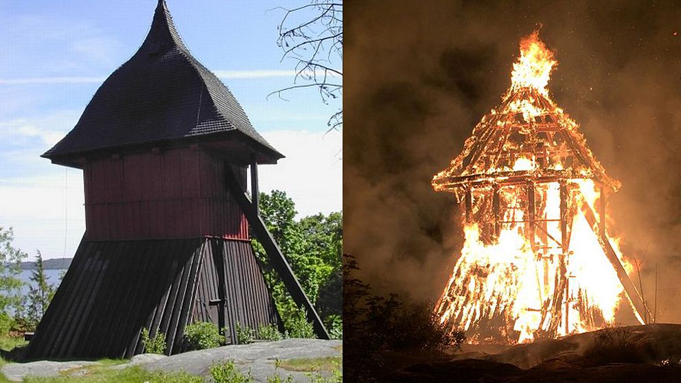 Klockstapeln i Sigtuna brann ner till grunden förra året