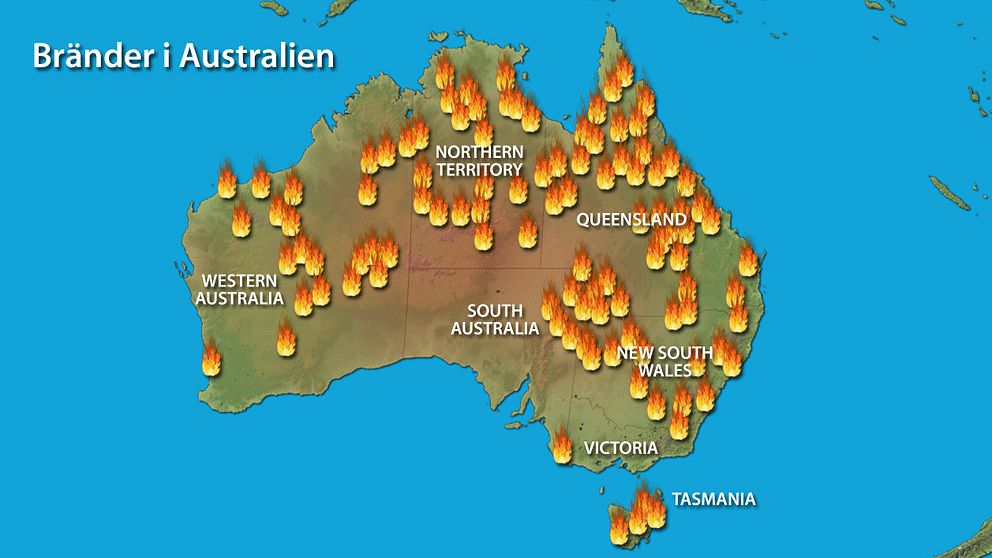 Här brinner det i Australien (7 januari 2013). Grafik: SVT