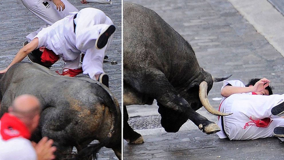 Tjurrusning under San Fermin-festivalen i Pamplona