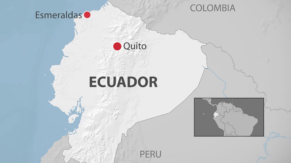 Jordbävningens epicentrum var nära staden Esmeraldas, nordväst om huvudstaden Quito.