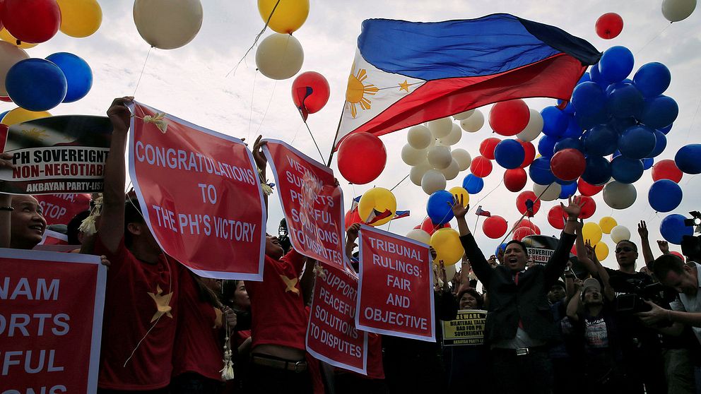 Demonstranter firar domen i Manila, Filippinerna